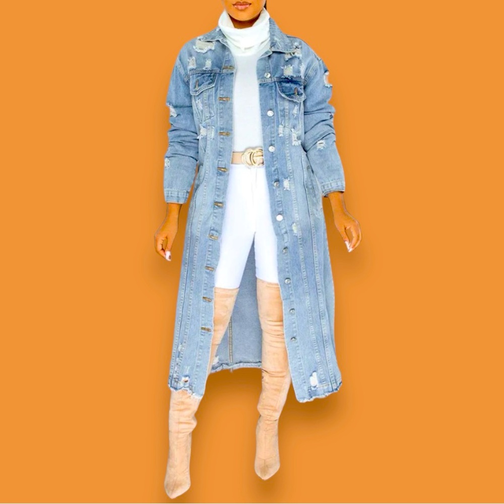 Women’s Size XL Distressed Denim Trench Coat/Dress Brand New w/ Tags in Package